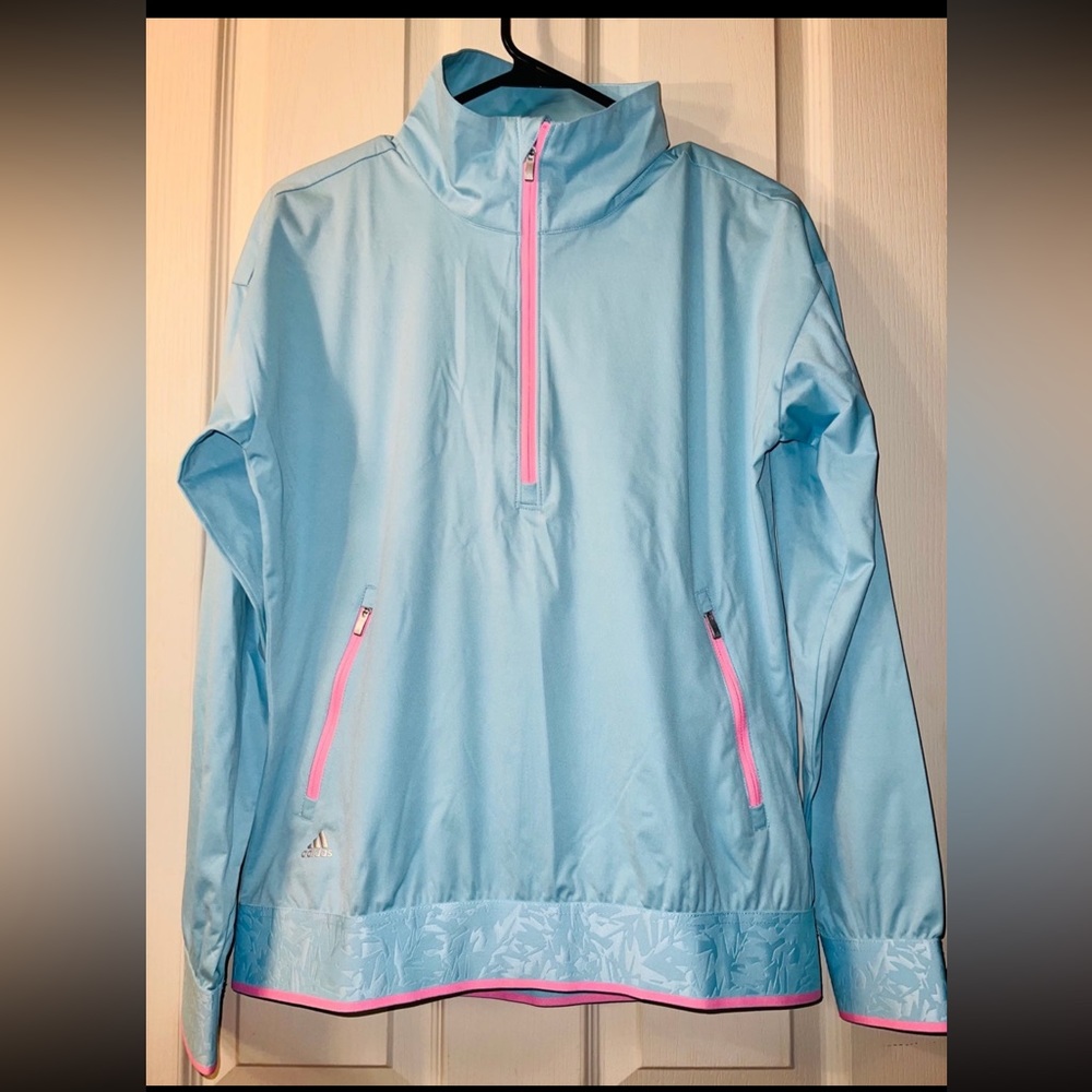 adidas Light Blue Pullover Jacket with Pink Trim